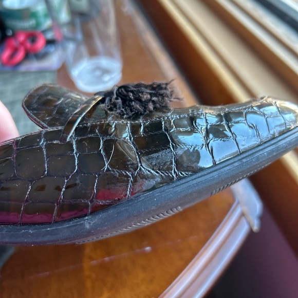 Stuart Weitzman Tassel LoafersWomen’s 7.5 BrownCroc Embossed Leather Block Heel - Picture 7 of 17